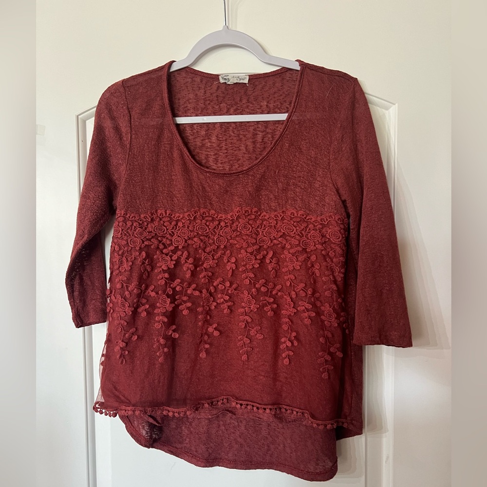 401. About a Girl Red Blouse with Embroidery Detail Size M